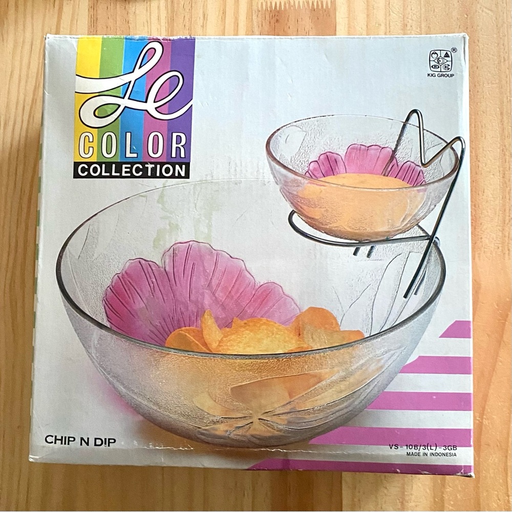 RARE Vintage Pink Hibiscus Glass Chip N Dip Bowl by KIG Group